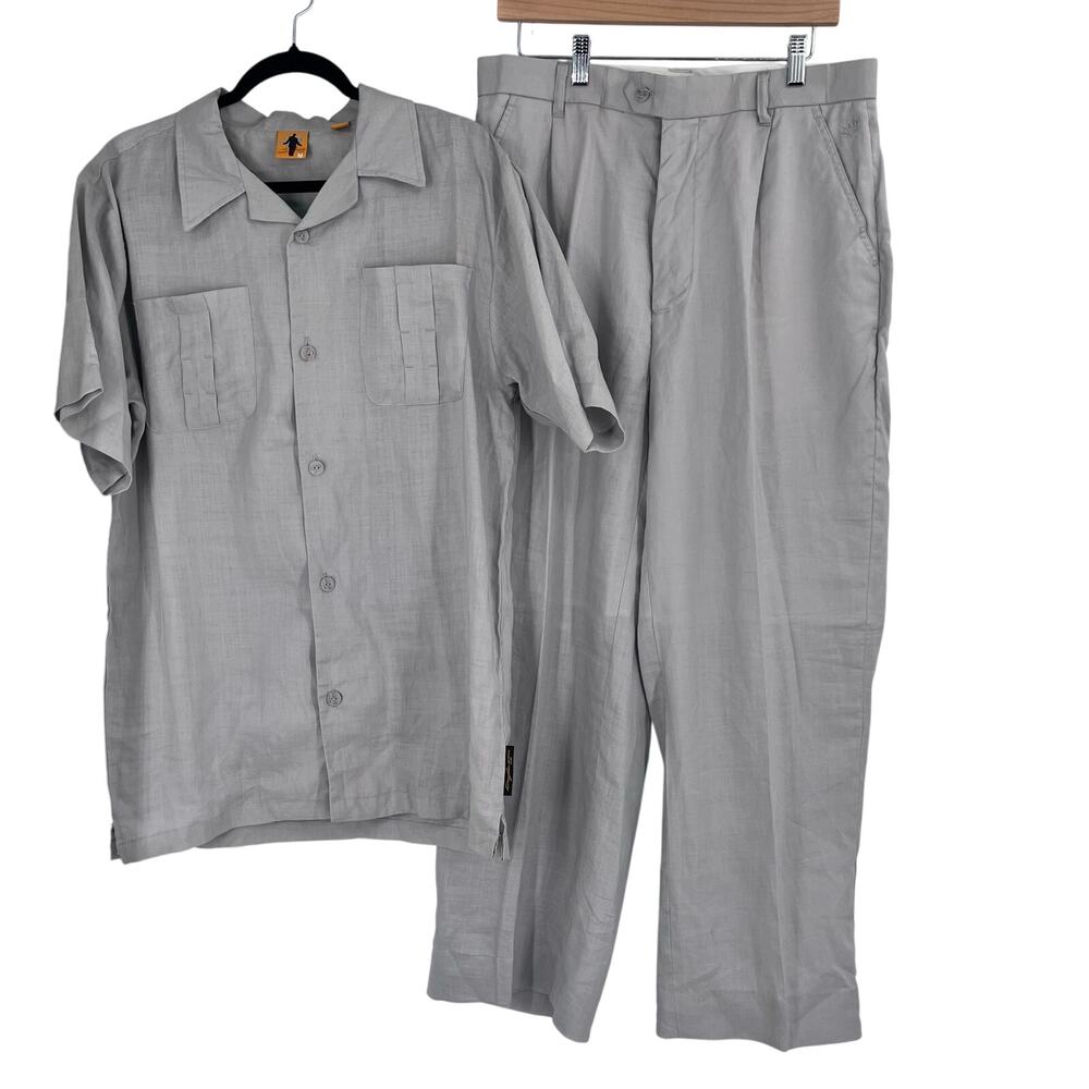 Steve Harvey Linen Gray 2 Piece Suit Men’s 34x28 Medium Top Beach